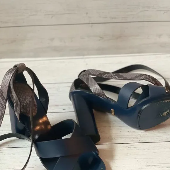 Gucci Blue/Grey Python and Leather Crisscross Ankle Strap Sandals Size 38